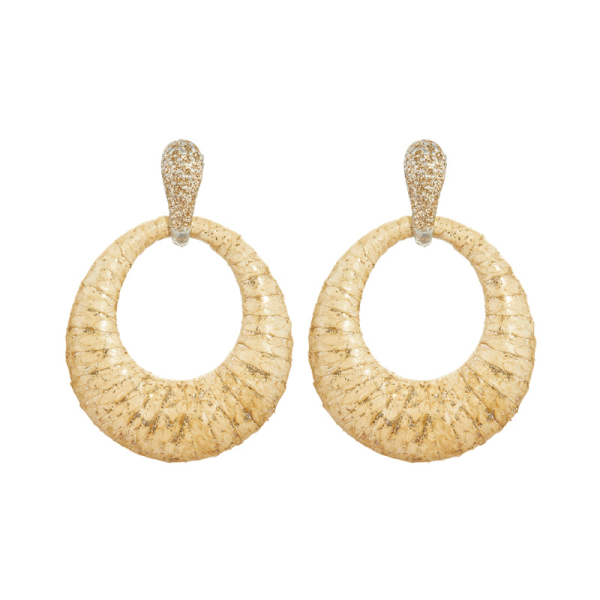 KMO-Ohrstecker, Danica, Schlangenleder nude lackiert mit Kamelitte in cream-gold, frontansicht