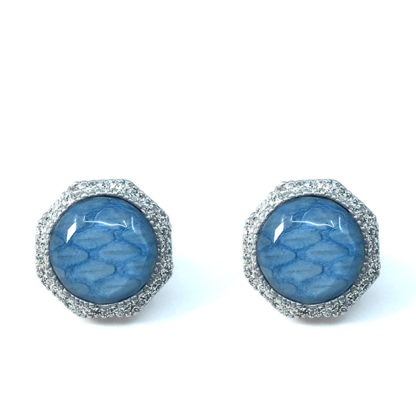 KMO Earclips Fata, Snakeskin lightblue, accent camelite silver, front