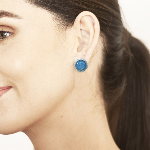 KMO Earclips Fata, Snakeskin lightblue, accent camelite silver, style