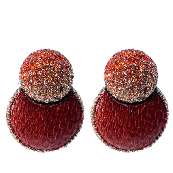 KMO Earstuds Layla Snakeskin leather bronze accent camelite gold-bronze, front