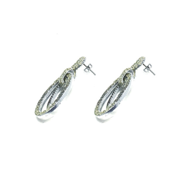 KMO-Earrings-Slop, drop look green- gold, side