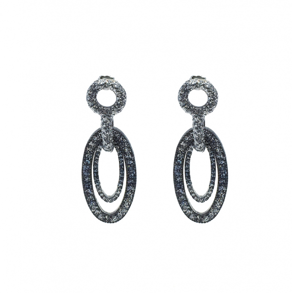 KMO-Earrings-Slop, drop look black-blue, front