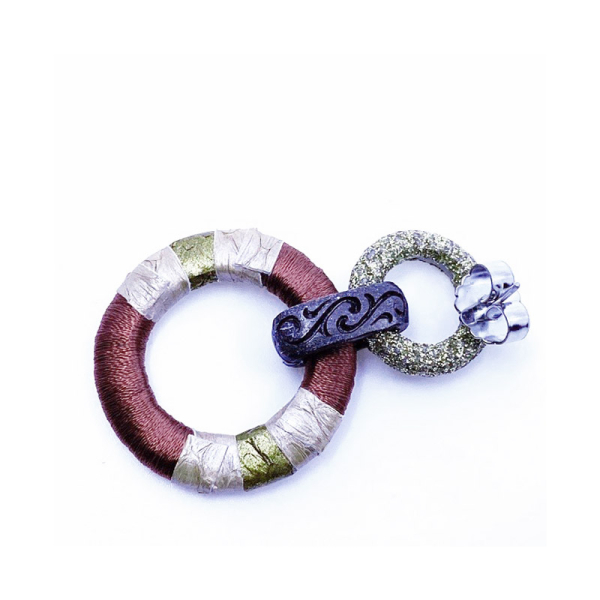 KMO Earstud France silk brown, Snakskin leather gold-beige, accent camelite, back