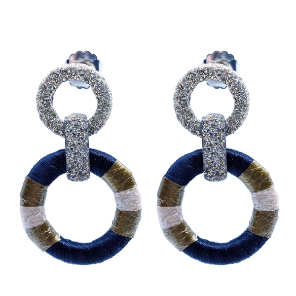 KMO Earstud France silk black, Snakskin leather gold-beige, accent camelite, front