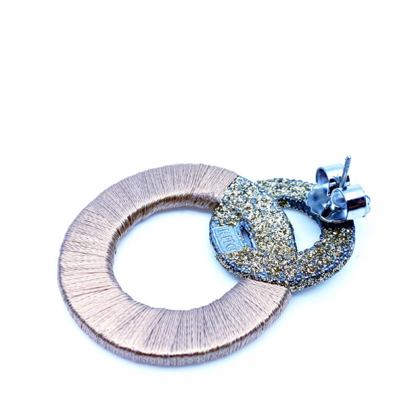 KMO, earrings, Martha, gold silk, silver powder, glitter, brown-gold, back