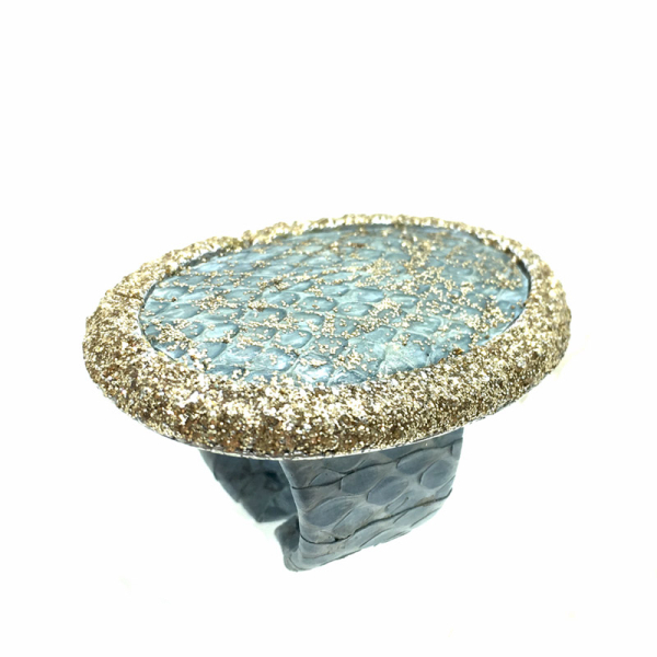 Kmo ring Nika, Snake lightblue  Glitter gold, side 2