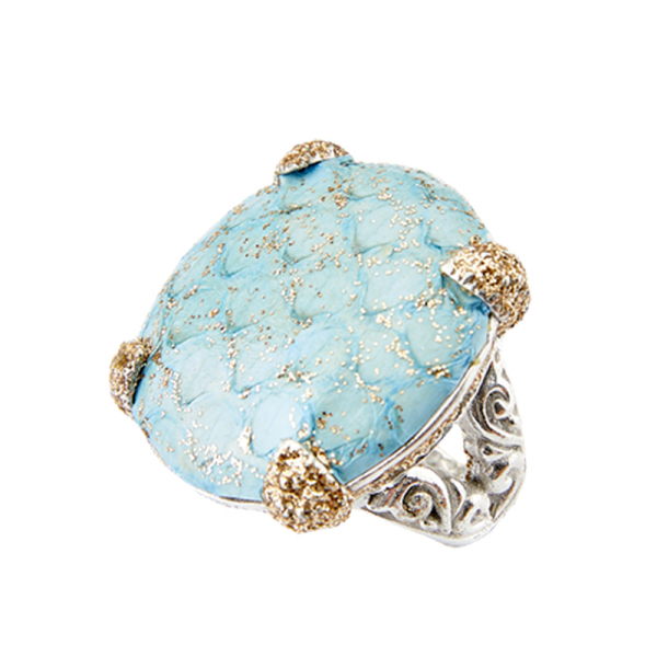 Kmo cocktailring Albite hellblau mit Schlangeninlay