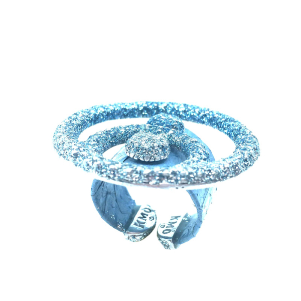 Kmo cocktailring Lehma hellblau mit Schlangenleder, detail