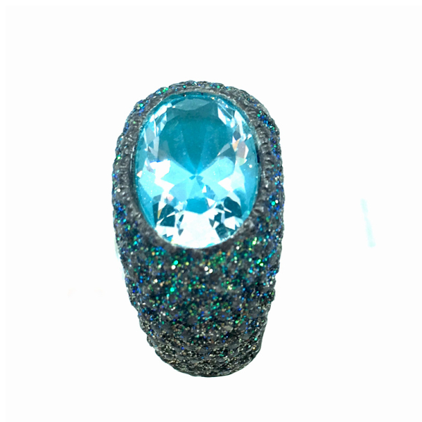 KMO ring Madonna silber, cabochon, grün, Kamelite grün, front