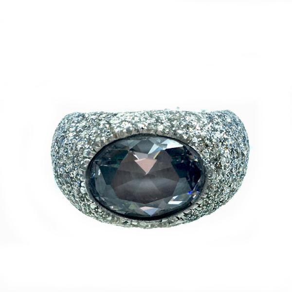 KMO ring silber, cabochon,  schwarz-silver
