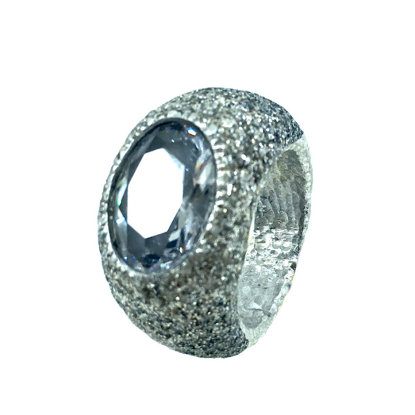 KMO ring silber, cabochon,  schwarz-silver seitlich