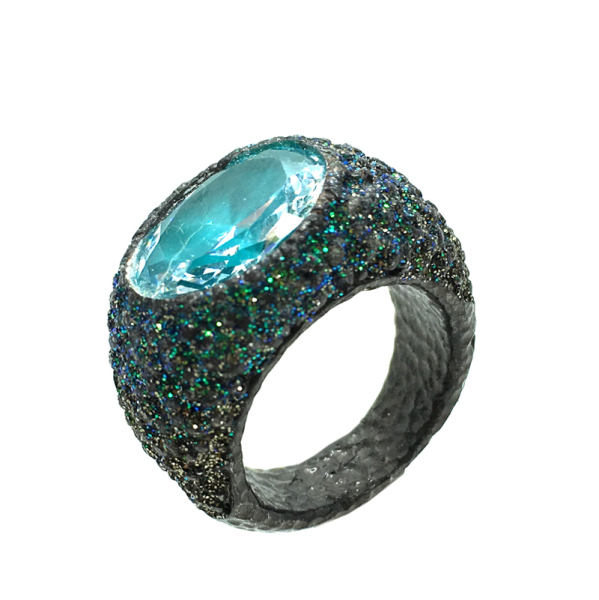 KMO ring Madonna silber, cabochon, grün, Kamelite grün, top