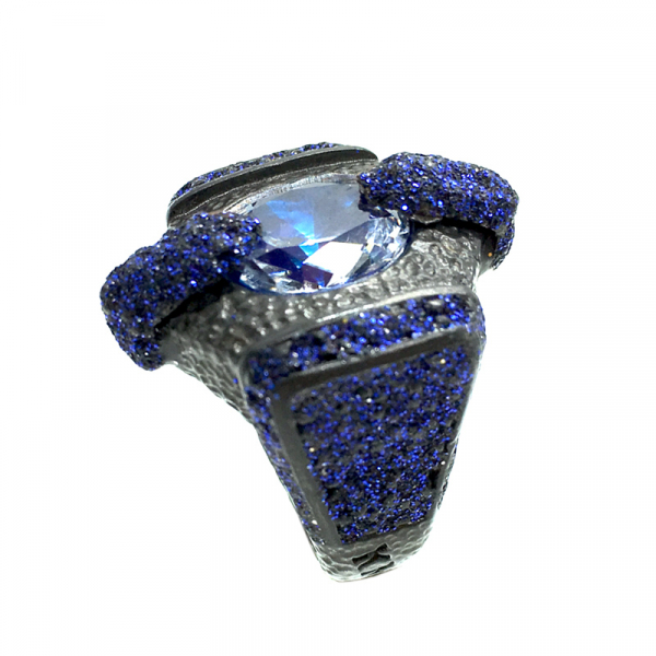 Kmo ring Da Vinci blau, facettierter Stein, front