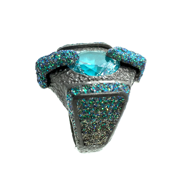 Kmo ring Da Vinci grün 3, facettierter Stein, front
