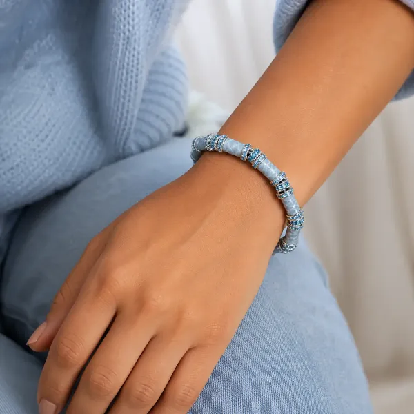 KMO, bracelet Swop, elasticated, silver powder, light blue, style