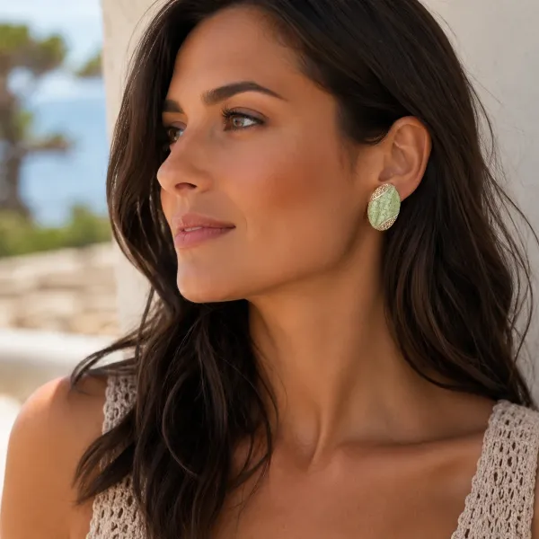 KMO; Earclips Vervain Snake lightgreen, kamelite champagner,style
