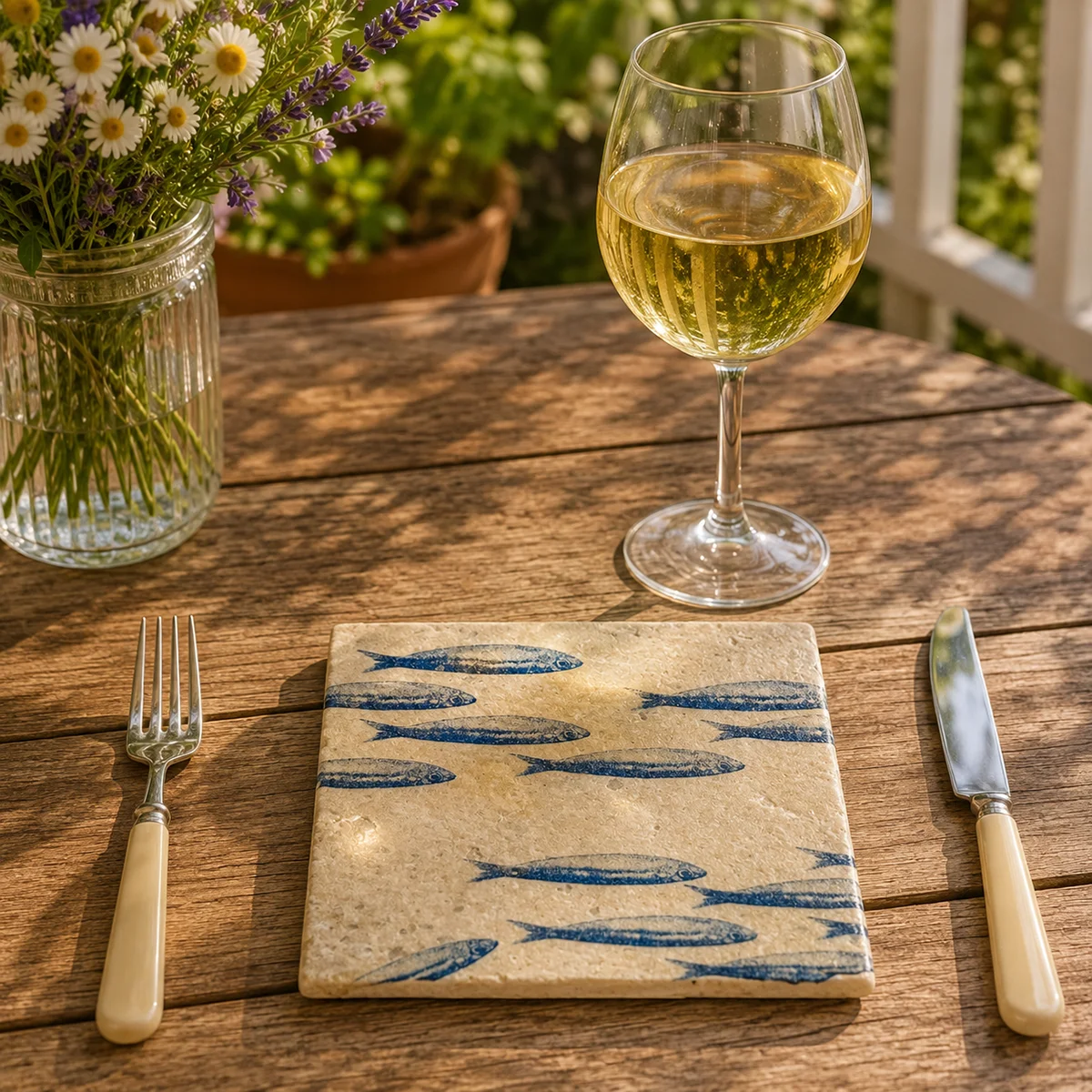 Travertin Untersetzer Banc de Sardines 20 x 20 cm von Trixi Gronau, style