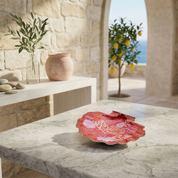Objet seashell Scallop Corail Gilded edges, style