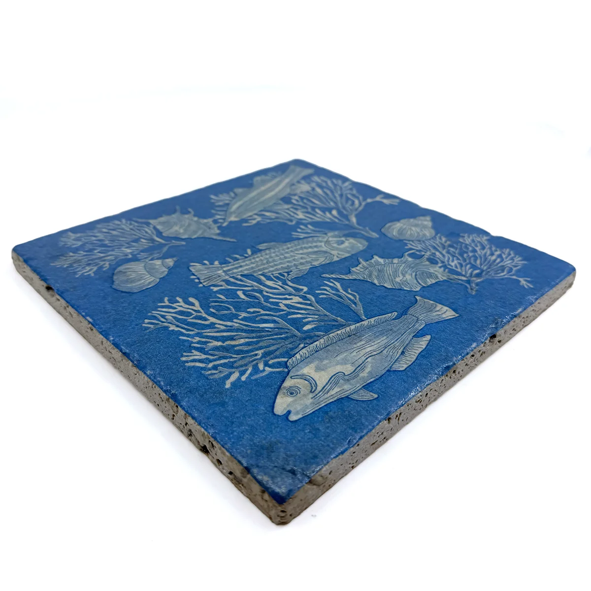 Travertine Coaster Fond Marin Seabed 20 x 20 cm by Trixi Gronau, side