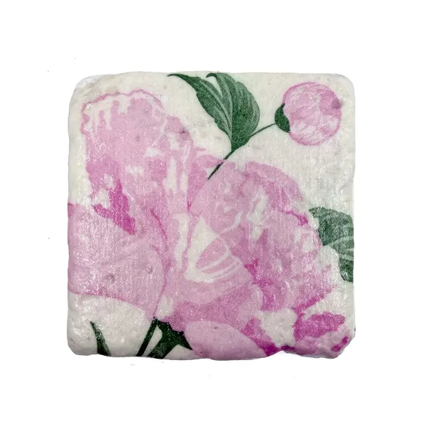 Travertin Untersetzer Pivoine Pfingstrose 10 x 10 cm von Trixi Gronau