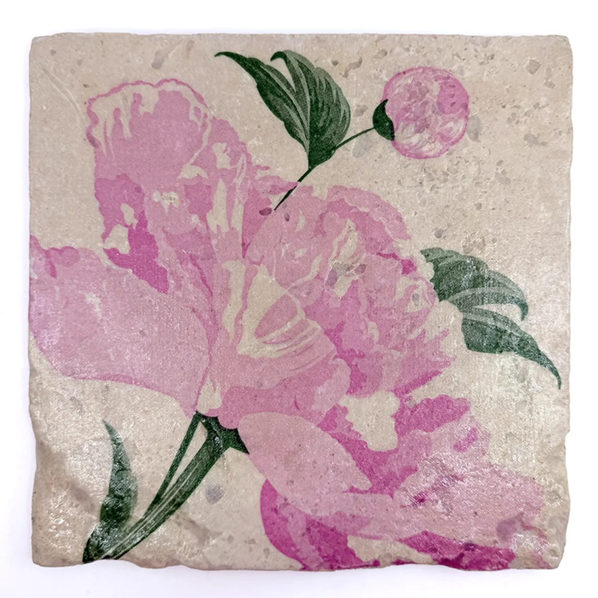 Travertin Untersetzer Pivoine Pfingstrose 20 x 20 cm von Trixi Gronau