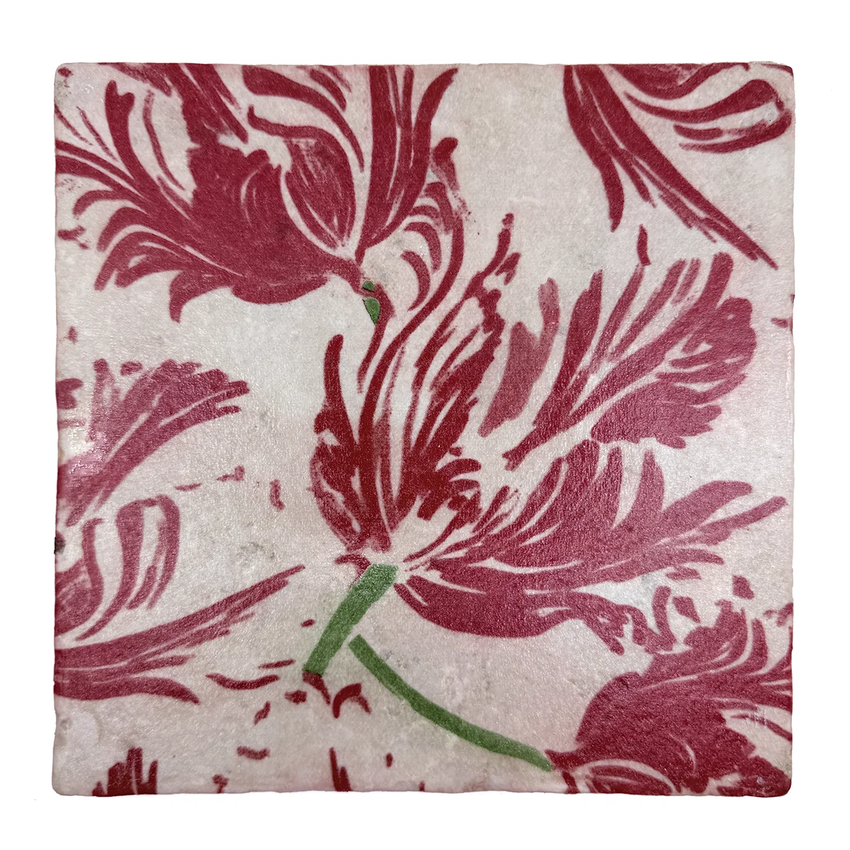 Travertin Untersetzer Tulipe rouge 20 x 20 cm von Trixi Gronau
