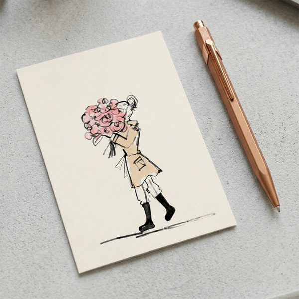 Kera Till Grusskarte, Peonies, Bauernrosen mit Fraumit Briefumschlag, style