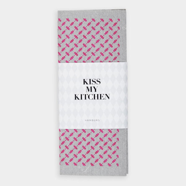 Kiss my kitchen Schwammtuch grau bedruckt mit Pali Motiv in pink