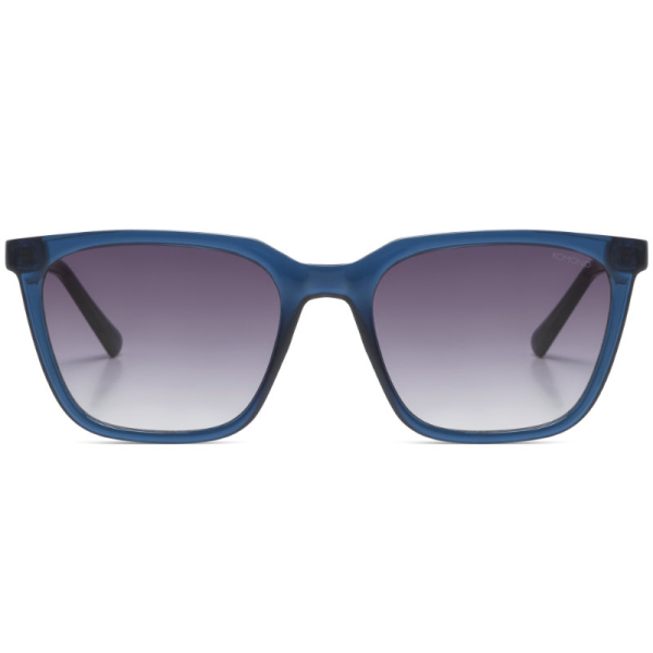 Komono  Sonnenbrille Jay Navy, Gestell blau, Spruch auf Innenseite der Bügel, Gläser smokegrau, Frontansicht