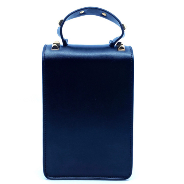 Crossbody-Saddelbag, Leder blau, Gurt verstellbar schwarz weiß, mit Gurt