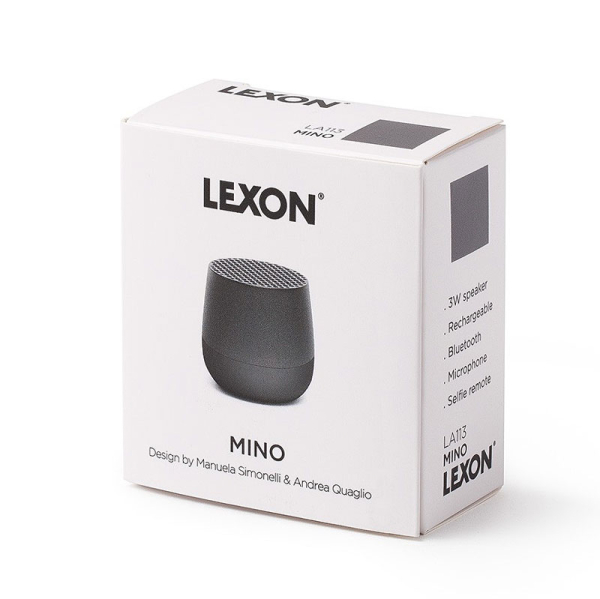 Lexon bluetooth speaker Mino Alu matte black gift box close