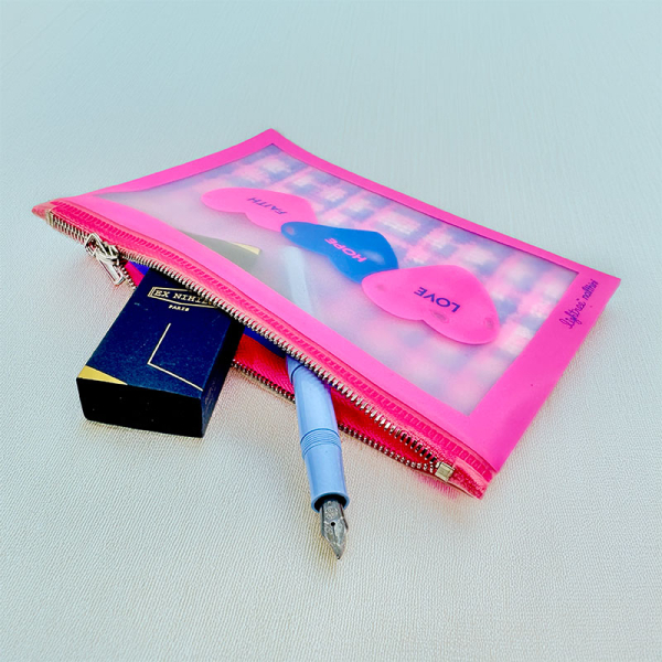 Lightree Pouch 3 Hearts, neon pink und blau, Zipp Verschluss