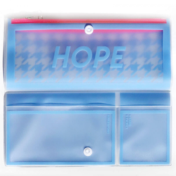 Lightree Travel Wallet Hope, neon blau, Zipp Verschluss, detail Hope