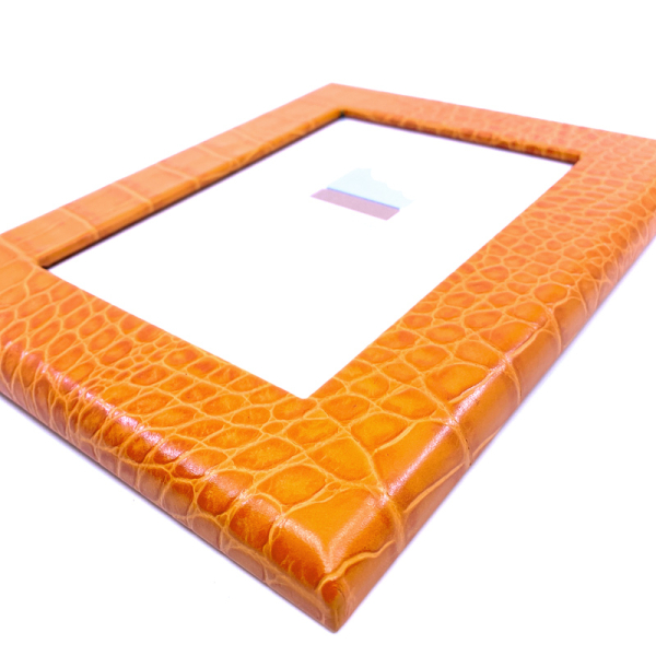 Bilderrahmen leder, Krokoprägung, orange, Detail
