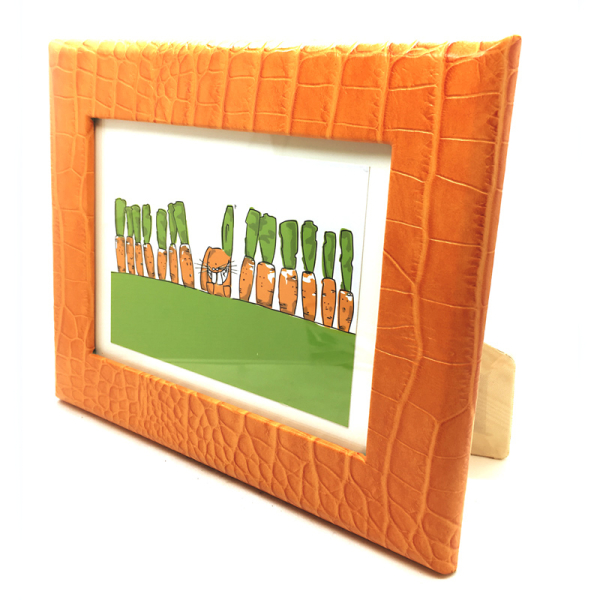 Bilderrahmen leder, Krokoprägung, orange, Seitenansicht