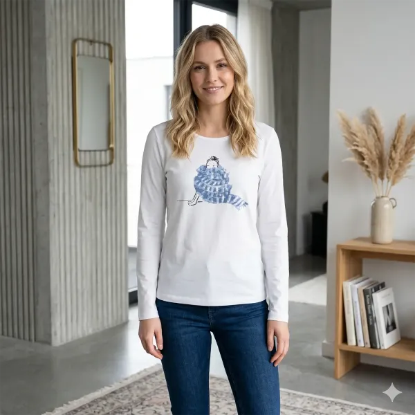 Louis & Louisa, T-Shirt, Mädchen mit Schal, print blau, Langarm, style2