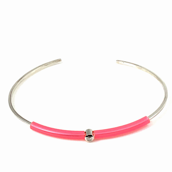 My First Diamond zarte Armreif, Silikon pink, Diamand, silber