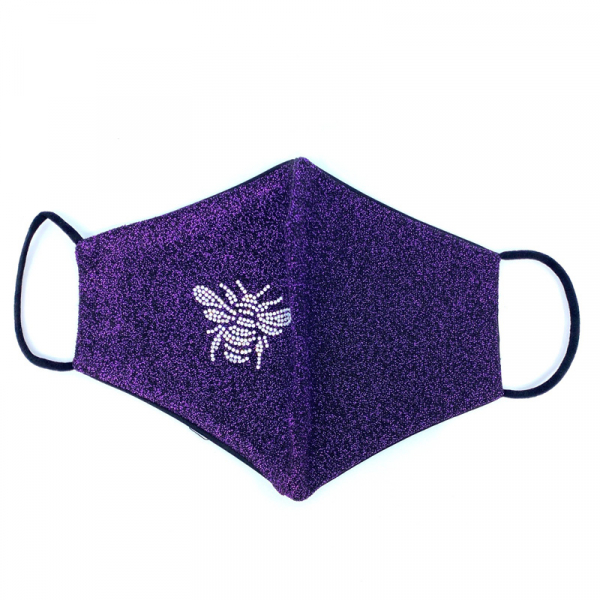 Mund-Nasen-Maske, Lurex Purple, Applikation Straßfliege,