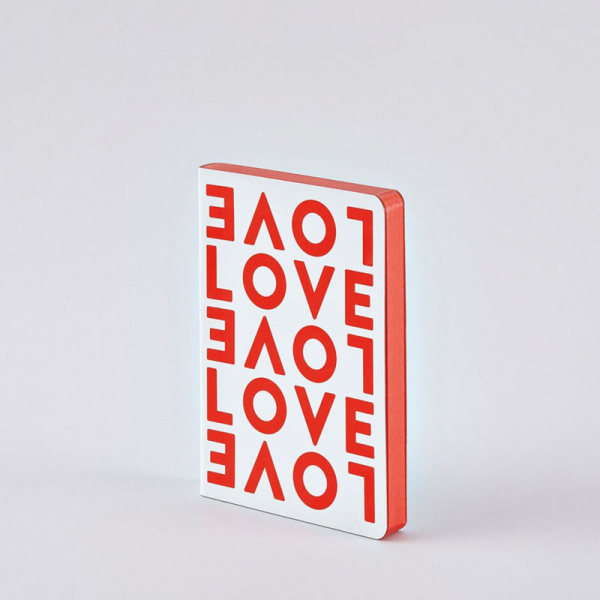 Nuuna, Notizbuch, Flex-Cover aus recyceltem Leder Seiten minidots, rot und weiss, Love Motiv, Rückansich