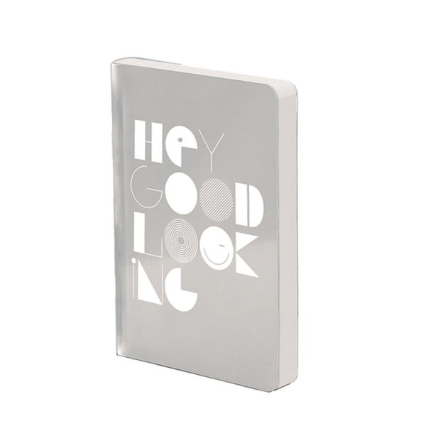 Nuuna •  Graphic Metallic M Notizbuch silber soft cover bedruckt mit Motiv weiß, hey goodlooking
