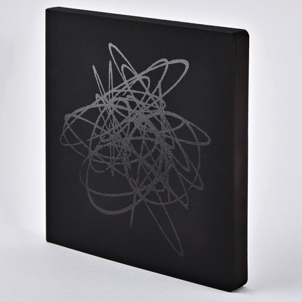 Nuuna •  Sketchbook Square Bang, XL black, buckrams soft cover, silk screen printing black, black coloured edges, front