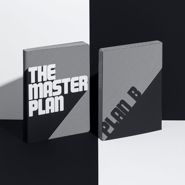 Nuuna, Notebook, Flex cover from recyceltem leather doted pages , black& white, print The Master Plan, Duo