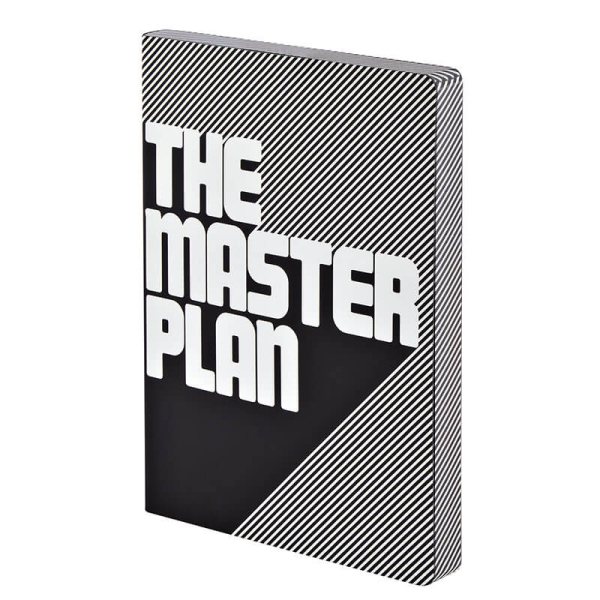 Nuuna, Notebook, Flex cover from recyceltem leather doted pages , black& white, print The Master Plan, back side