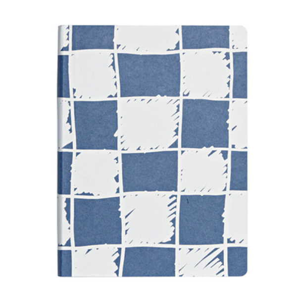 Nuuna, Notizbuch,Flex-Cover aus recyceltem Leder Seiten Punktraster, blau und weiss, bedruckt hangezeichnete Karos, front