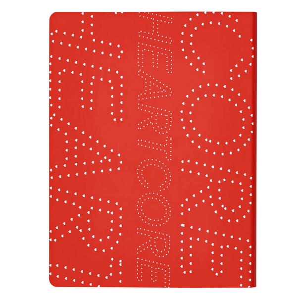 Nuuna, Notizbuch,Flex-Cover aus recyceltem Leder Seiten Punktraster, bedruckt blau-rot-weiss-gruen, Heartcore, front