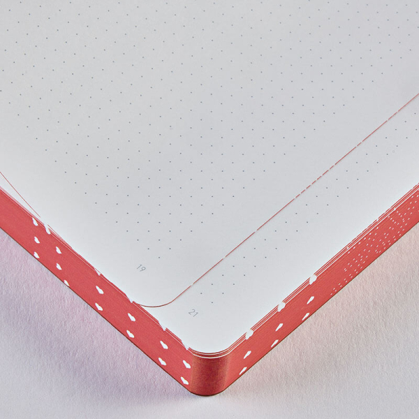 Nuuna, Notizbuch,Flex-Cover aus recyceltem Leder Seiten Punktraster, bedruckt blau-rot-weiss-gruen, Heartcore, detail Seite