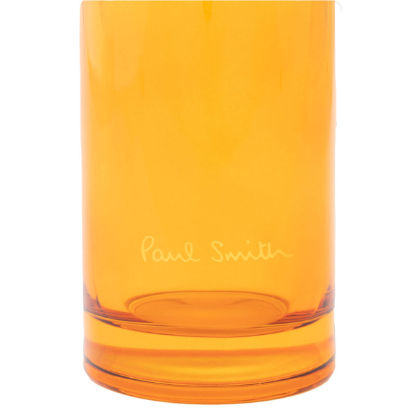 Paul Smith Diffuser Bookworm,Glasgefäss, sonniges orange- rot, detail Schriftzug