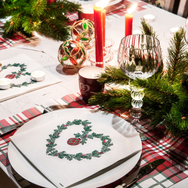 Paviot napkin Coeur de Sapin white, with Motiv fir heart, style