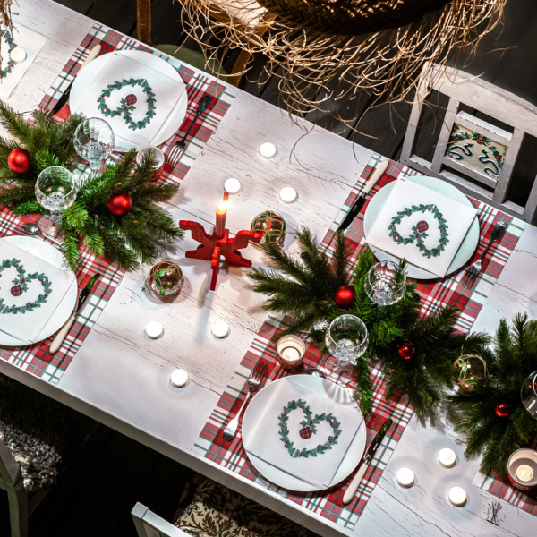 Paviot napkin Coeur de Sapin white, with Motiv fir heart, style