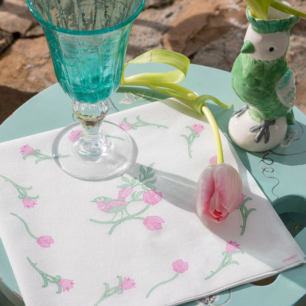 Paviot, Napkin,Pinson, printed the colours, rose, green, style